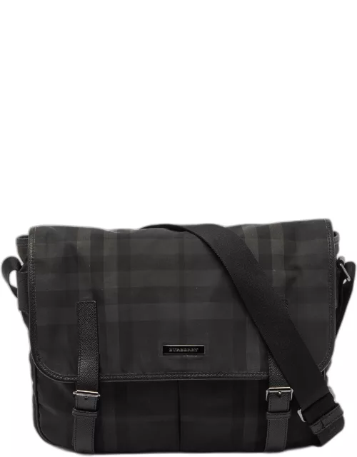 Burberry Grey/Black Smoke Check Nylon and Leather Messenger Bag