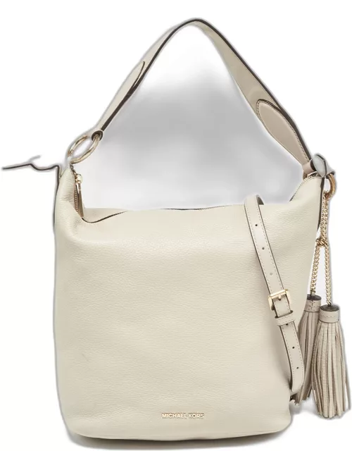 Michael Kors Light Grey Leather Elana Tassel Bucket Bag