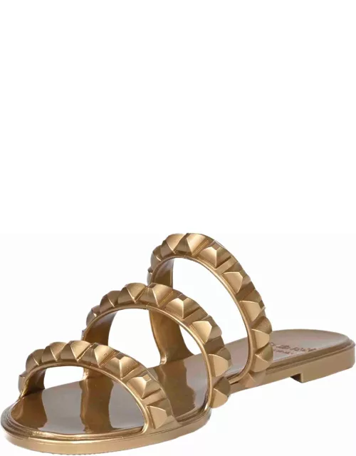 Maria 3 Strap Flat Jelly Sandals - Metallic Jelly - GOLD