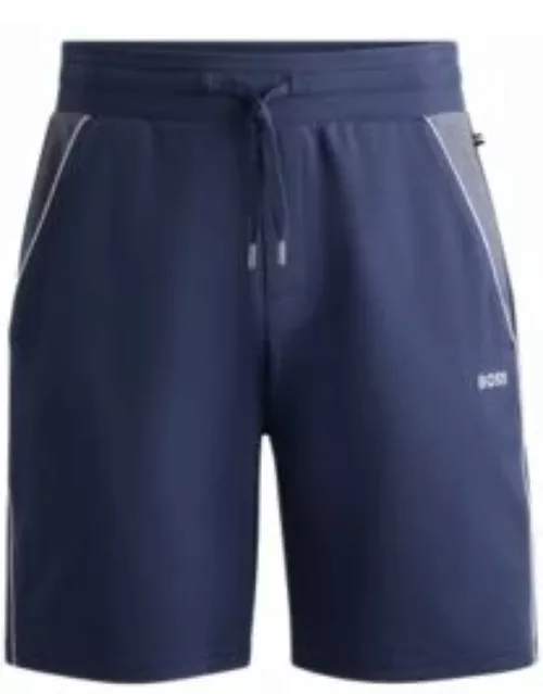 Shorts with embroidered logo and contrast piping- Dark Blue Men's Loungewear