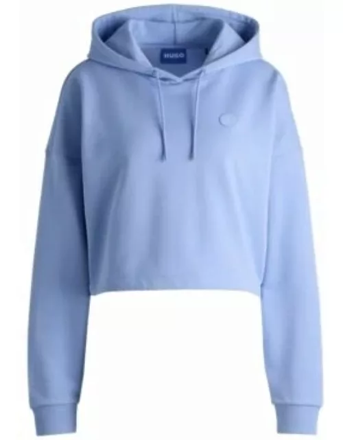 Cropped cotton-terry hoodie with Happy HUGO logo badge- Blue Women's Sweatshirt