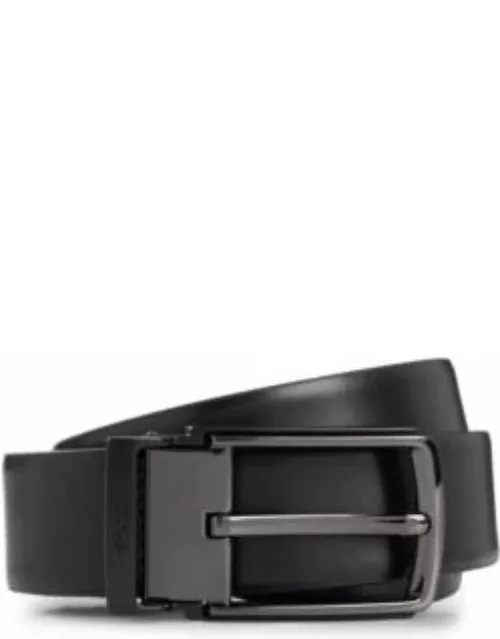 Reversible Italian-leather belt with branded keeper- Black Men's Business Belt