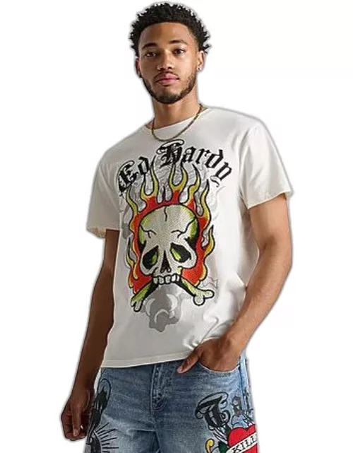 Men's Ed Hardy Flame Skull Rhinestone T-Shirt
