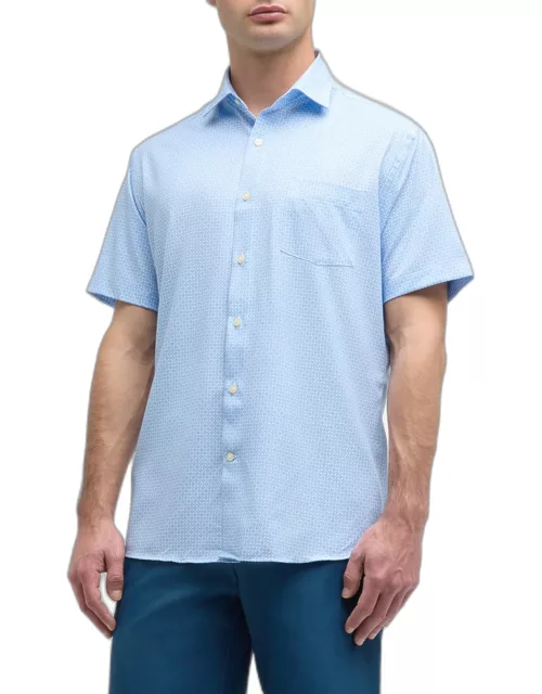 Men's Geo Petals Performance Poplin Short-Sleeve Shirt