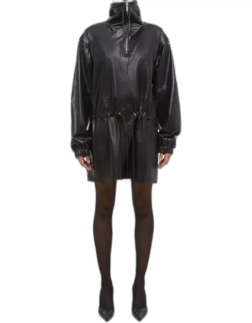 Leather Drawstring Coat with Removable Sleeve