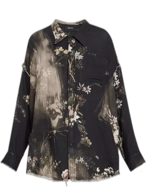 Distressed Floral Button-Front Shirt