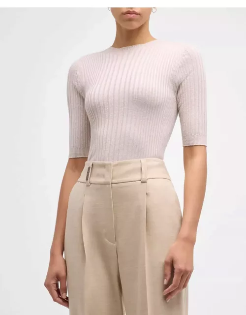 Ribbed Crewneck Tricot Sweater