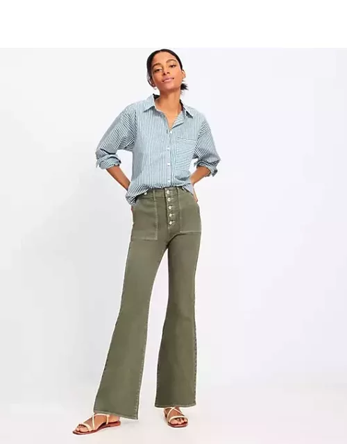 Loft High Rise Relaxed Flare Jeans in Evening Olive