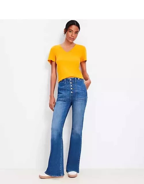 Loft High Rise Relaxed Flare Jeans Mid Vintage Wash