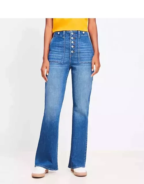 Loft Curvy High Rise Relaxed Flare Jeans Mid Vintage Wash