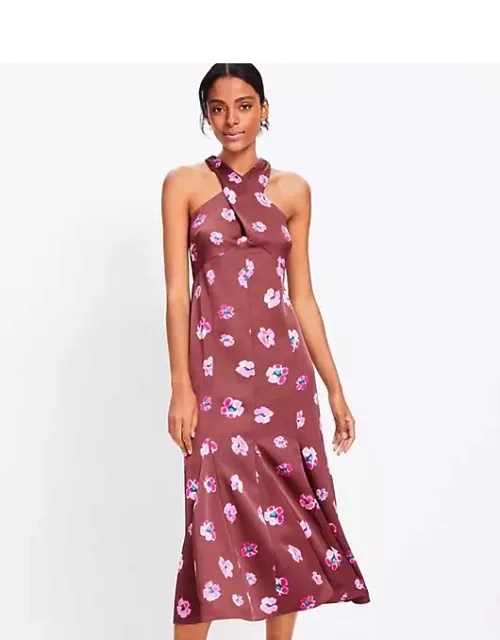 Loft Ikat Buttercup Satin Godet Halter Midi Dres