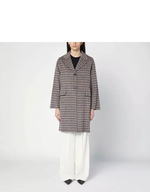 Single-breasted chequered wool coat