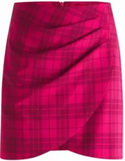 Wrap-front mini skirt in checked stretch material- Patterned Women's Business Skirt