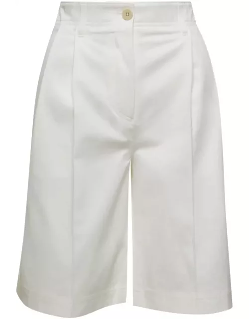 Totême White Twill Pleated Bermuda Shorts In Cotton Woman