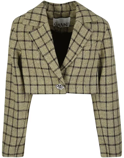 Ganni Check Suiting Cropped Blazer