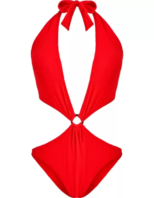 Women Trikini One-piece Swimsuit Jacquard Vichy - Swimming Trunk - Fresh - Red