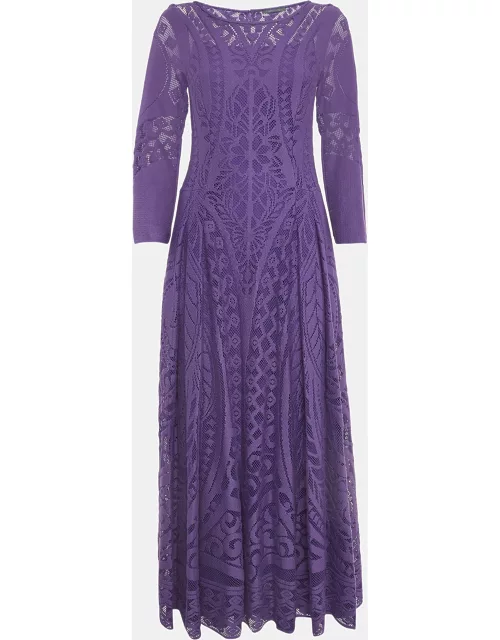 Alberta Ferretti Purple Patterned Lace Maxi Dress