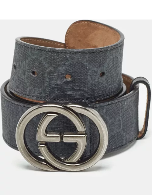 Gucci Black GG Supreme Canvas Interlocking G Buckle Belt 85 C