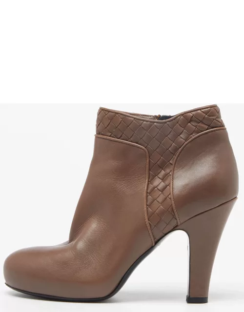 Bottega Veneta Brown Leather Intrecciato Platform Ankle Boot