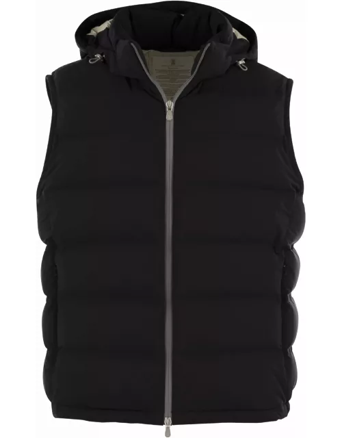Brunello Cucinelli Sleeveless Down Jacket In Membraned Taffeta With Heat Tapes And Detachable Hood