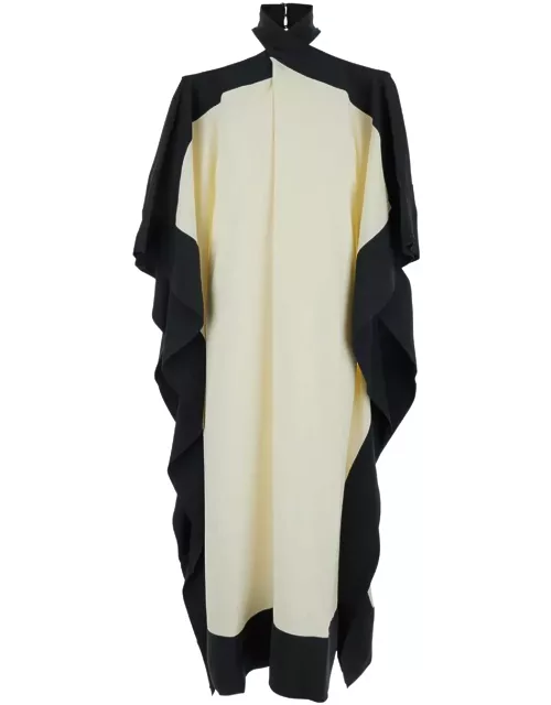 Taller Marmo Ivory And Black Kaftan Dress With Cut-out On Shoulders In Acetate Blend Woman