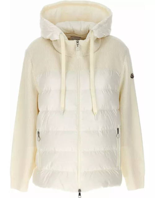 Moncler White Tricot Cardigan With Zip And Hood