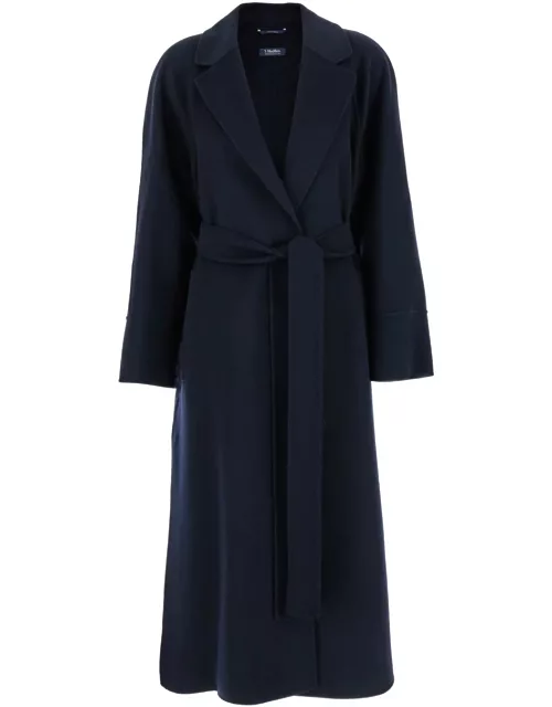 'S Max Mara agata Blue Coat With Matching Belt Il Wool Woman