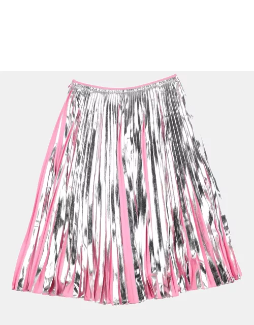 Marni Pink Metallic Crepe Pleated Midi Skirt