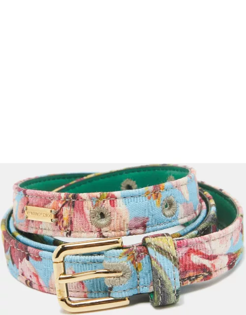 Dolce & Gabbana Multicolor Floral Print Fabric Slim Buckle Belt 80C