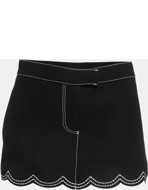 RED Valentino Black Crepe Scallop Skirt Effect Shorts