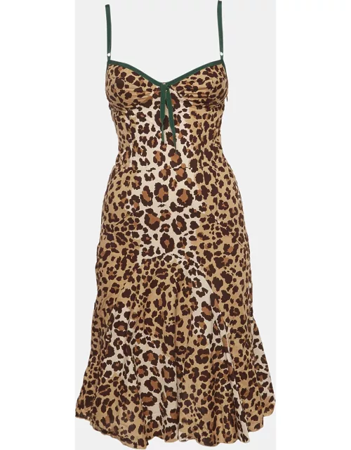 Moschino Cheap and Chic Brown Leopard Print Cotton Short Slip Dress