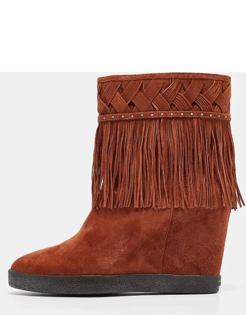 Le Silla Brown Suede Fringe Ankle Boot