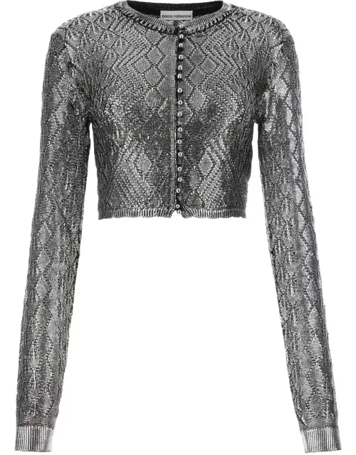Paco Rabanne Silver Short Cardigan With Sequin