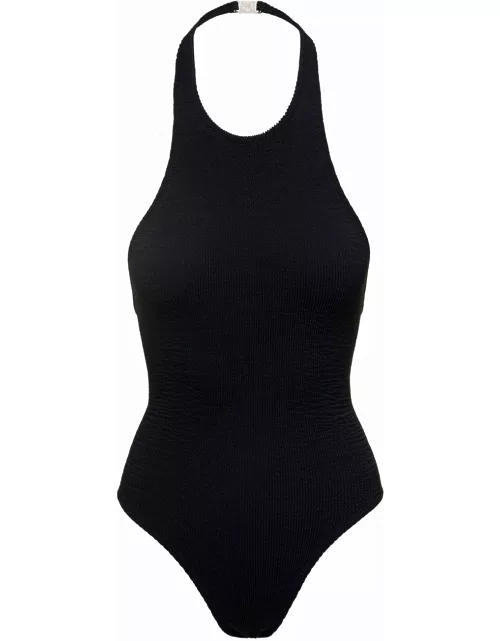 Reina Olga the Surfer Black One-piece Swimsuit With Haltreneck And Open Back In Stretch Polyamide Woman