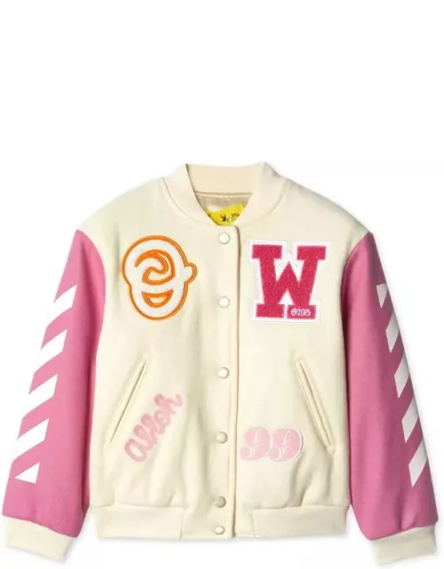 Off-White Patch-detail Side-stripe Bomber Jacket In White And Pink