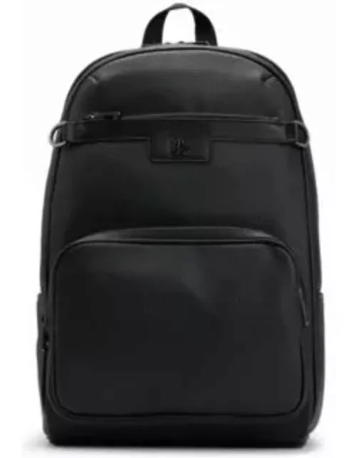 Grained faux-leather backpack with stacked logo trim- Black Men's Backpack