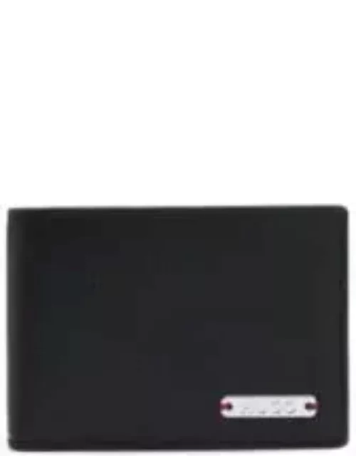 Grained-leather card holder with logo plate- Black Men's Wallet