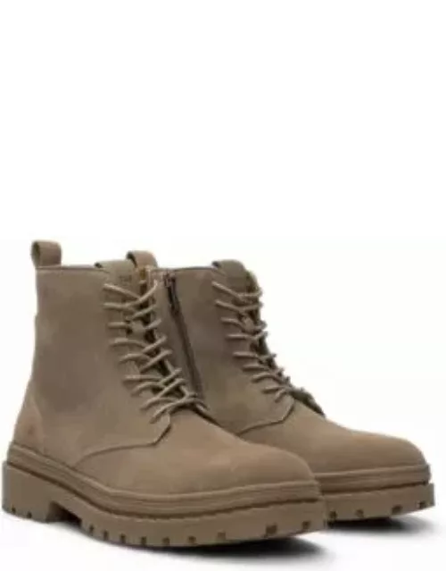 Suede lace-up boots with rubber outsole- Light Green Men's Boot