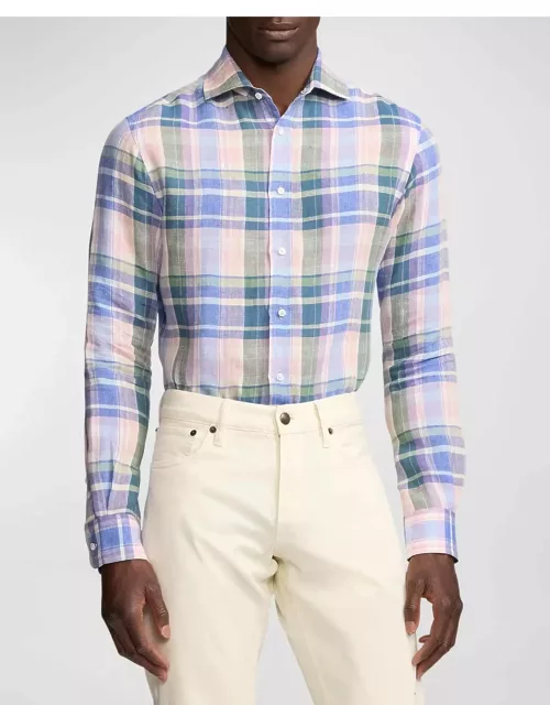 Men's Serengeti Plaid Linen Button-Down Shirt