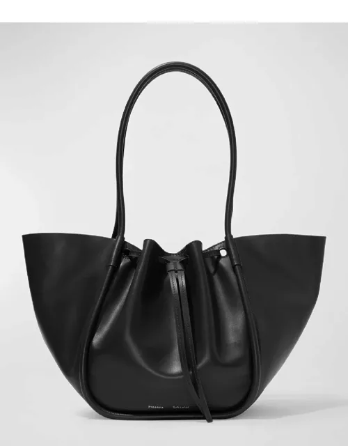 Large Ruched Calf Leather Tote Bag