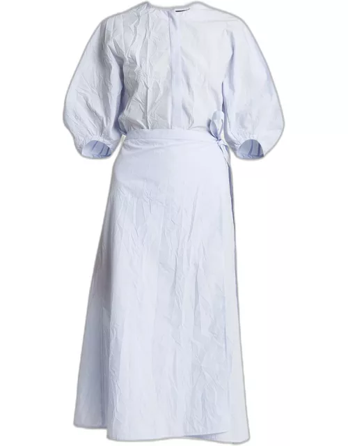 Alicia Puff-Sleeve Crinkled Cotton Midi Dres