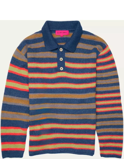 Men's Mix Stripe Cashmere-Blend Polo Sweater