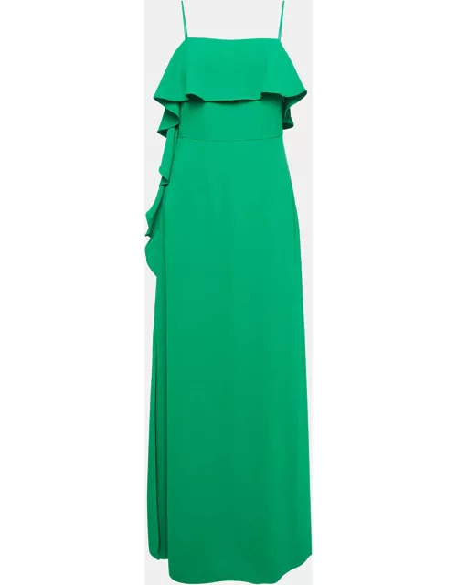 Monique Lhuillier Green Crepe Ruffled Maxi Dress
