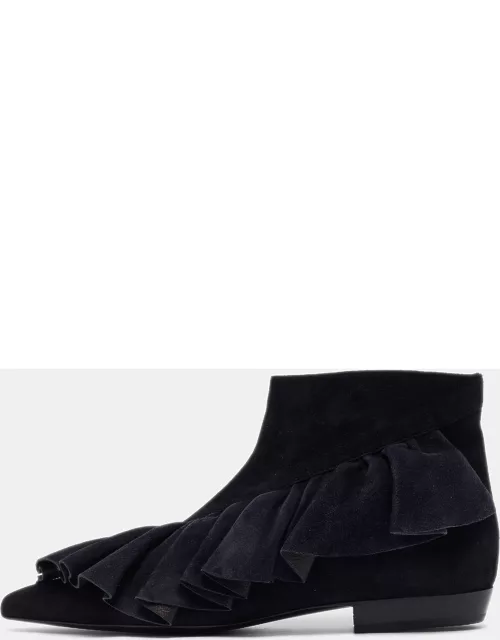 J.W.Anderson Black/Navy Blue Suede Frill Detail Ankle Boot