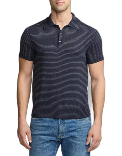 Men's Striped Silk-Cotton Polo Collar Sweater