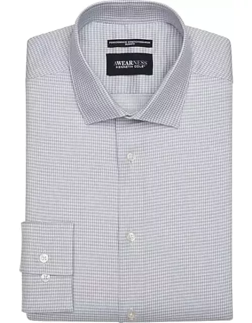 Awearness Kenneth Cole Men's Slim Fit Ultra Performance Stretch Dobby Mini Check Dress Shirt Gray Check