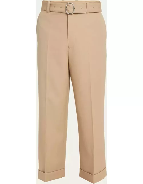 Men's Belted Straight-Leg Cuffed Trouser