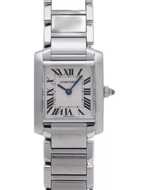 Cartier White Stainless Steel Tank Francaise Quartz Women's Wristwatch 20 m