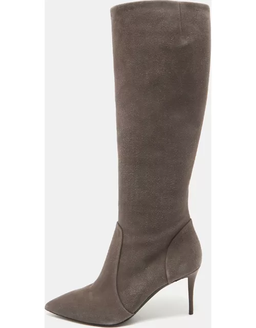 Giuseppe Zanotti Grey Suede Pointed Knee Length Boot