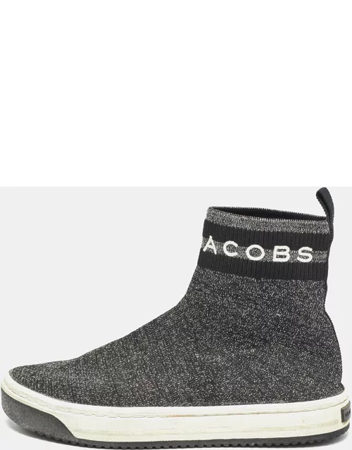 Marc Jacobs Black/Silver Knit Fabric Dart Sock Sneaker